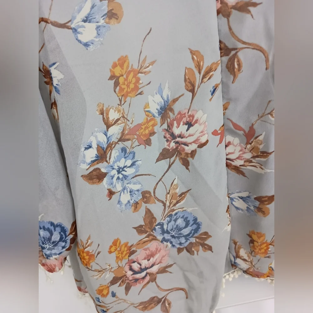 Floral Open Front M Kimono Boho Office‎ Tasel Beach Cardigan (#1,326)